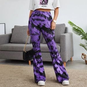 SHEIN Tie Dye Flare Leg High Waisted Pants